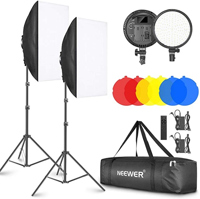 Neewer 2-Pack 2.4G LED Softbox Lighting Kit with Color Filter